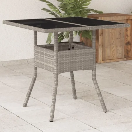 Garden table glass surface and gray PE rattan 80x80x75 cm by , Garden tables - Ref: Foro24-368131, Price: 81,34 €, Discount: %