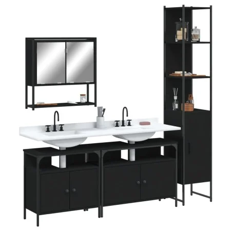 4-teiliges Badezimmermöbelset aus schwarzem Sperrholz von , Badezimmermöbel - Ref: Foro24-3214685, Preis: 246,72 €, Rabatt: %