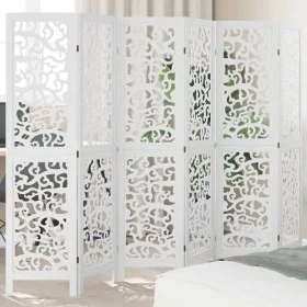 Biombo separador de 6 paneles madera maciza Paulownia blanco de , Divisores de ambientes - Ref: Foro24-358745, Precio: 160,51...