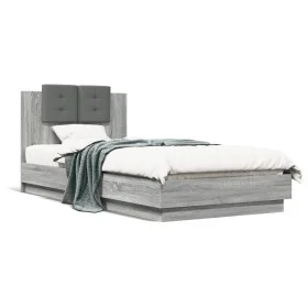 Sonoma gray engineered wood bed with headboard 90x200 cm by , Beds and slatted bases - Ref: Foro24-3209945, Price: 147,18 €, ...