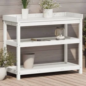 Plantagentisch mit Regalen aus weißem Kiefernholz, 108 x 45 x 86,5 cm von , Topfständer - Ref: Foro24-832438, Preis: 142,61 €...