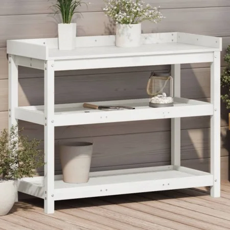 Plantagentisch mit Regalen aus weißem Kiefernholz, 108 x 45 x 86,5 cm von , Topfständer - Ref: Foro24-832438, Preis: 142,51 €...