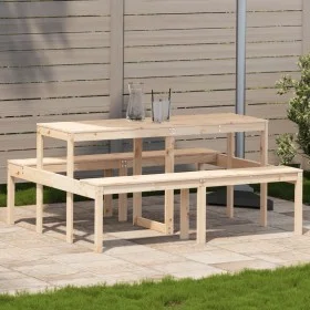 Picknicktisch aus massivem Kiefernholz, 160 x 134 x 75 cm von , Gartentische - Ref: Foro24-832562, Preis: 153,23 €, Rabatt: %