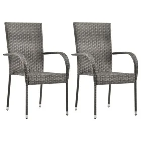Stapelbare Gartenstühle, 2 Einheiten, graues synthetisches Rattan von vidaXL, Gartenstühle - Ref: Foro24-46464, Preis: 110,64...