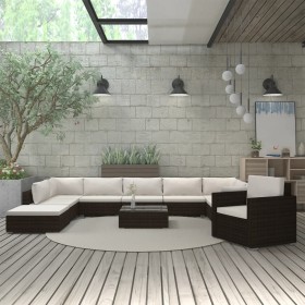 Set muebles de jardín 11 piezas con cojines ratán sintético