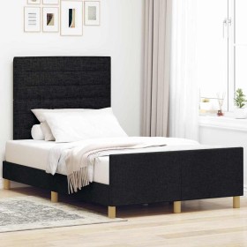 Estructura de cama con cabecera Negro 120 x 190 cm tela