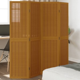 Biombo separador de 4 paneles madera maciza paulownia marrón de , Divisores de ambientes - Ref: Foro24-358817, Precio: 105,79...