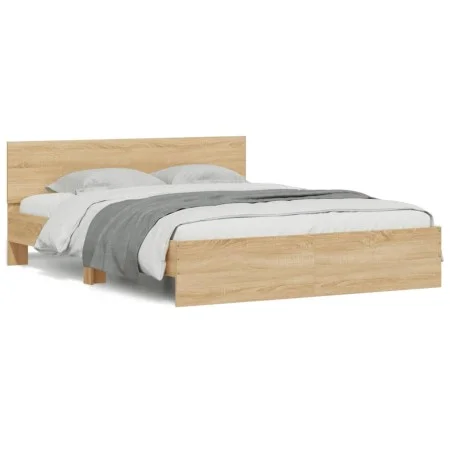 Sonoma oak bed frame with headboard and LED lights 150x200 cm by , Beds and slatted bases - Ref: Foro24-3207604, Price: 180,1...