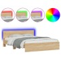Bettgestell aus Sonoma-Eiche mit Kopfteil und LED-Leuchten, 150 x 200 cm von , Betten und Lattenroste - Ref: Foro24-3207604, ...
