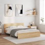 Sonoma oak bed frame with headboard and LED lights 150x200 cm by , Beds and slatted bases - Ref: Foro24-3207604, Price: 182,9...