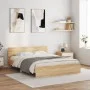 Sonoma oak bed frame with headboard and LED lights 150x200 cm by , Beds and slatted bases - Ref: Foro24-3207604, Price: 180,1...