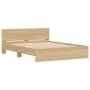 Sonoma oak bed frame with headboard and LED lights 150x200 cm by , Beds and slatted bases - Ref: Foro24-3207604, Price: 180,1...