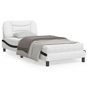 Estructura cama con LED cuero sintético blanco y negro 90x190cm