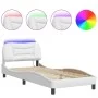 Bed frame with LED lights white synthetic leather 90x200 cm by , Beds and slatted bases - Ref: Foro24-3213907, Price: 173,51 ...