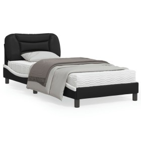 Estructura cama con LED cuero sintético negro blanco 90x200 cm