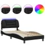 Bed frame with LED synthetic leather black white 90x200 cm by , Beds and slatted bases - Ref: Foro24-3213911, Price: 170,88 €...