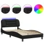 Bed frame with LED lights black synthetic leather 100x200 cm by , Beds and slatted bases - Ref: Foro24-3213913, Price: 139,17...