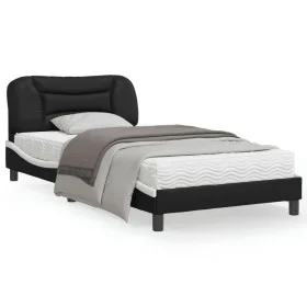 Estructura cama con LED cuero sintético negro blanco 100x200 cm de , Camas y somieres - Ref: Foro24-3213918, Precio: 138,23 €...