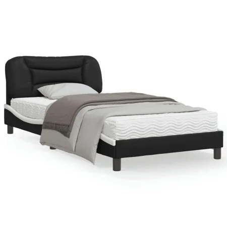 Bed frame with LED synthetic leather black white 100x200 cm by , Beds and slatted bases - Ref: Foro24-3213918, Price: 138,24 ...