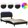 Bed frame with LED synthetic leather black white 100x200 cm by , Beds and slatted bases - Ref: Foro24-3213918, Price: 138,24 ...