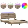 Bed frame with LED lights cappuccino PE leather 160x200 cm by , Beds and slatted bases - Ref: Foro24-3213945, Price: 248,40 €...