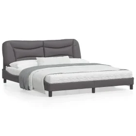 Bed frame with LED light gray synthetic leather 180x200 cm by , Beds and slatted bases - Ref: Foro24-3213951, Price: 262,78 €...