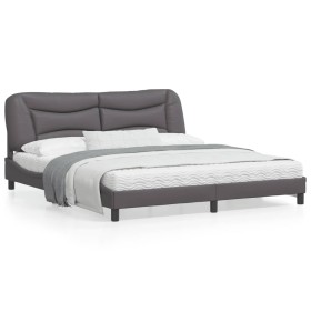 Estructura de cama con luz LED cuero sintético gris 180x200 cm de , Camas y somieres - Ref: Foro24-3213951, Precio: 270,13 €,...