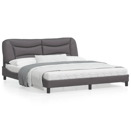 Estructura de cama con luz LED cuero sintético gris 180x200 cm de , Camas y somieres - Ref: Foro24-3213951, Precio: 270,13 €,...