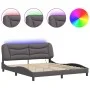 Estructura de cama con luz LED cuero sintético gris 180x200 cm de , Camas y somieres - Ref: Foro24-3213951, Precio: 262,78 €,...