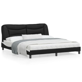 Bed frame with LED light PE leather black white 180x200 cm by , Beds and slatted bases - Ref: Foro24-3213953, Price: 264,17 €...