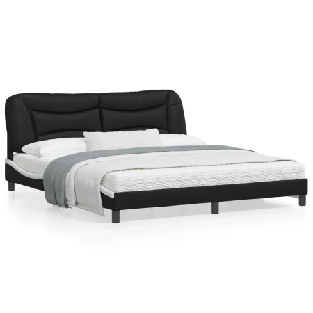Bed frame with LED light PE leather black white 180x200 cm by , Beds and slatted bases - Ref: Foro24-3213953, Price: 261,92 €...