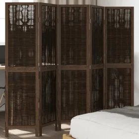 Dark brown paulownia wood 5-panel separator screen by , Room dividers - Ref: Foro24-358661, Price: 106,06 €, Discount: %