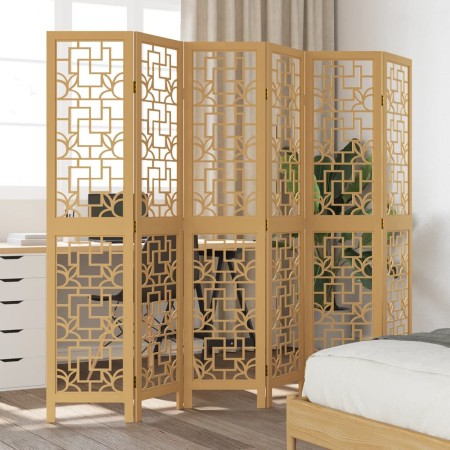 Biombo separador de 6 paneles madera maciza paulownia marrón de , Divisores de ambientes - Ref: Foro24-358874, Precio: 119,62...