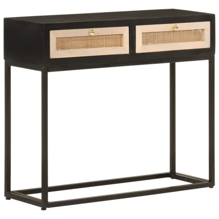 Solid mango wood and black iron console table 90x30x76 cm by , Side tables - Ref: Foro24-372003, Price: 107,41 €, Discount: %