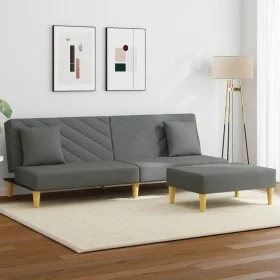 2-seater sofa bed with pillows and stool in dark gray fabric by , Sofas - Ref: Foro24-3216256, Price: 296,51 €, Discount: %