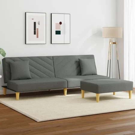 2-seater sofa bed with pillows and stool in dark gray fabric by , Sofas - Ref: Foro24-3216256, Price: 296,51 €, Discount: %