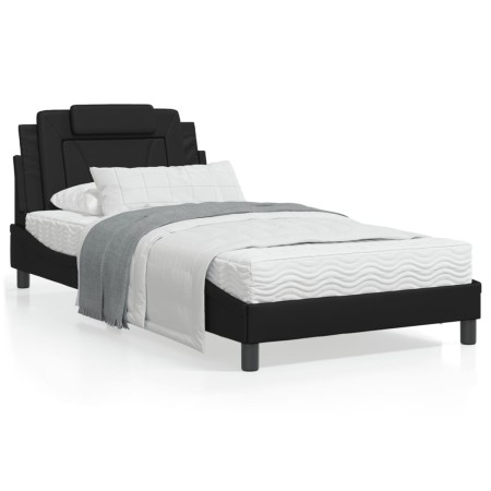 Cama con colchón cuero sintético negro 100x200 cm de , Camas y somieres - Ref: Foro24-3208775, Precio: 266,09 €, Descuento: %