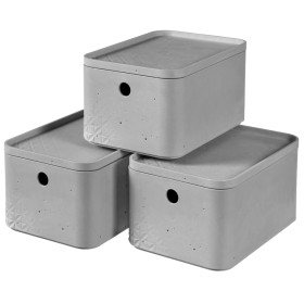 Curver Cajas de almacenaje con tapa Beton 3 unidades S gris