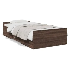 Oak brown engineered wood bed with drawers 75x190 cm by , Beds and slatted bases - Ref: Foro24-3280355, Price: 111,79 €, Disc...