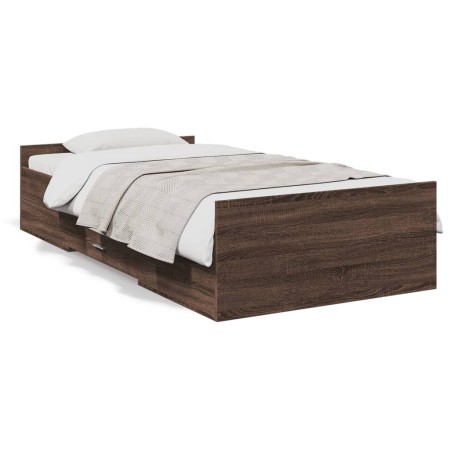 Eichenbraunes Holzwerkstoffbett mit Schubladen 75x190 cm von , Betten und Lattenroste - Ref: Foro24-3280355, Preis: 113,16 €,...