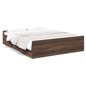 Cama con cajones madera de ingeniería marrón roble 150x200 cm