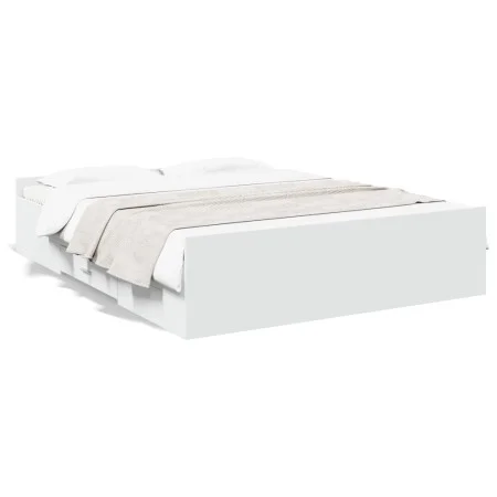 White engineered wood bed frame with drawers 150x200 cm by , Beds and slatted bases - Ref: Foro24-3280286, Price: 149,01 €, D...