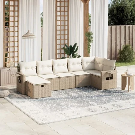 Set sofás de jardín 7 piezas y cojines ratán sintético beige by , Garden sets - Ref: Foro24-3263814, Price: 488,45 €, Discoun...