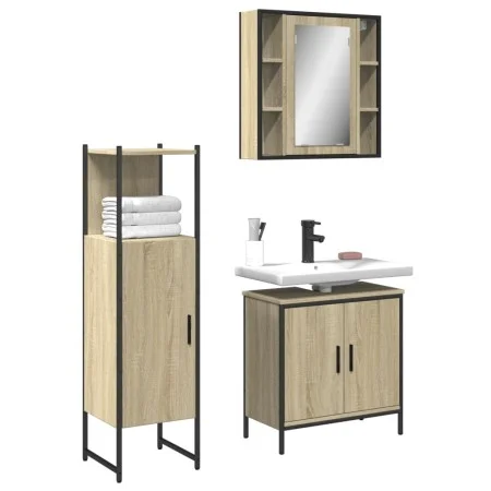 Set de muebles de baño 3 pzas madera contrachapada roble sonoma de , Muebles de baño - Ref: Foro24-3214761, Precio: 203,67 €,...