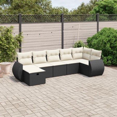 7-teiliges Garten-Essset und schwarze Kissen aus synthetischem Rattan von , Gartensets - Ref: Foro24-3264122, Preis: 407,60 €...