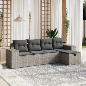 Gartensofa-Set mit Kissen, 5-teilig, graues synthetisches Rattan von , Gartensets - Ref: Foro24-3264396, Preis: 309,03 €, Rab...