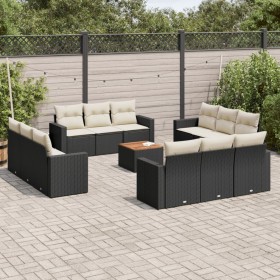 Garden sofa and cushion set 13 pieces black synthetic rattan by , Garden sets - Ref: Foro24-3256385, Price: 898,11 €, Discoun...