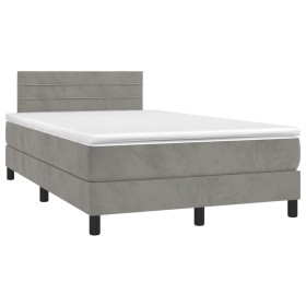 Cama box spring colchón y LED terciopelo gris claro 120x190 cm