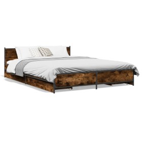 Smoked oak engineered wood bed with drawers 120x200 cm by , Beds and slatted bases - Ref: Foro24-3279939, Price: 175,67 €, Di...