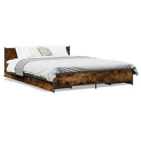 Smoked oak engineered wood bed with drawers 120x200 cm by , Beds and slatted bases - Ref: Foro24-3279939, Price: 173,59 €, Di...